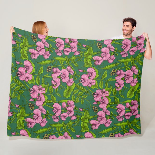 Manta Polar Garzas y abejorros dulces, verdes y rosas (In situ)