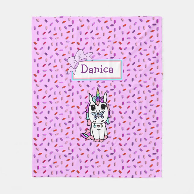 Manta Polar Gasas personalizadas de unicornio y caramelo con b (Anverso)