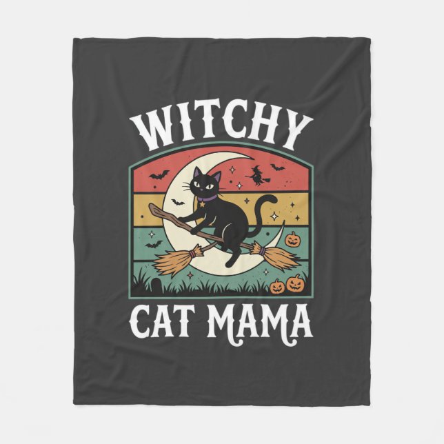 Manta Polar Gata de Halloween Bruja Mamá (Anverso)