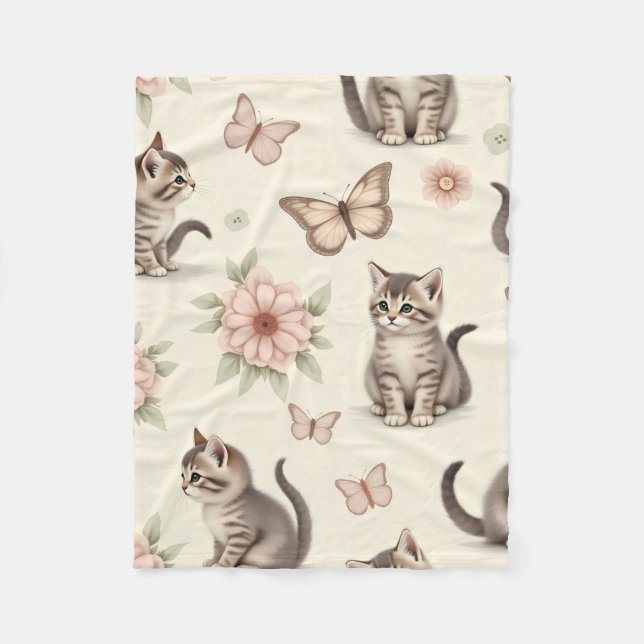 Manta Polar Gatito Adorable y Mariposas (Anverso)