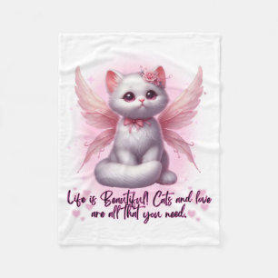 Manta Polar Gatito ángel dulce con alas la vida es hermosa