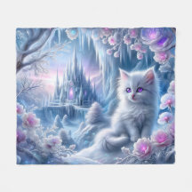 Gatito blanco en el reino del hielo de la fantasía