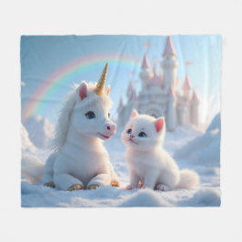 Manta Polar Gatito blanco y unicornio adorables