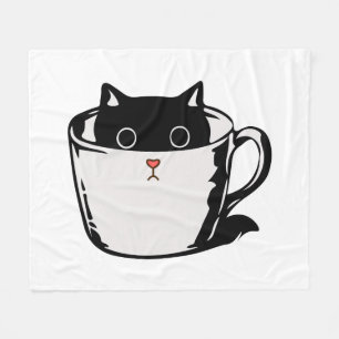 Manta Polar Gatito negro con nariz roja escondido en una taza