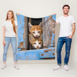 Manta Polar Gatitos pequeños en una vieja ventana azul vintage