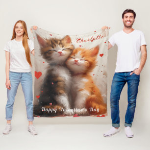 Manta Polar Gatitos románticos acurrucados Corazones rojos del