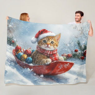 Manta Polar Gato abisinio en trineo Deja que nieve Navidad