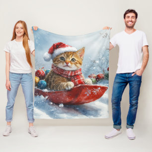 Manta Polar Gato abisinio en trineo Deja que nieve Navidad