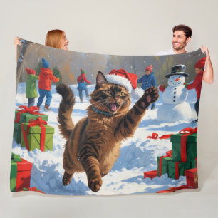 Manta Polar Gato abisinio escena navideña festiva de nieve