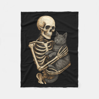 Manta Polar Gato abrazando esqueleto Halloween Amante de gatos