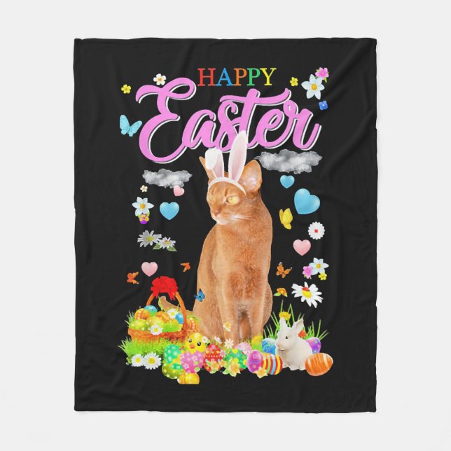 Manta Polar Gato Abysinian Feliz Pascua (Anverso)