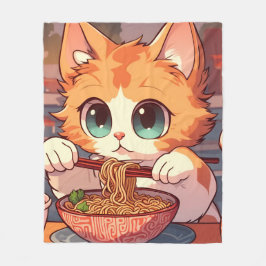 Manta Polar Gato Adorable Comiendo Fideos Ramen