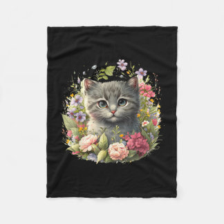 Manta Polar gato adorable gatito lindo floralpng 