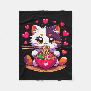 Manta Polar Gato Anime Comiendo Fideos Ramen Con Corazones Val