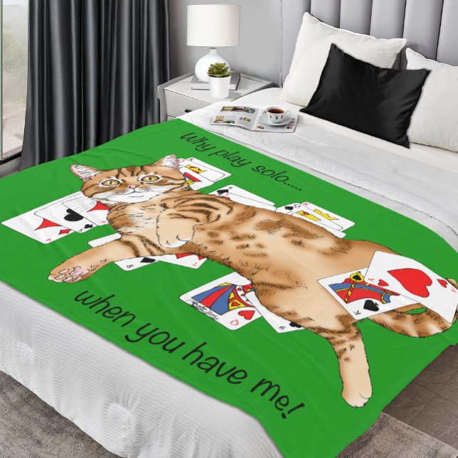 Manta Polar Gato atigrado naranja divertido jugando cartas de  (Subido por el creador)