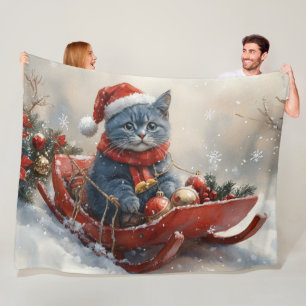 Manta Polar Gato azul oriental en trineo Deja que nieve Navida