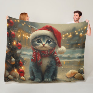 Manta Polar Gato Azul Oriental Navideño Vintage Playa