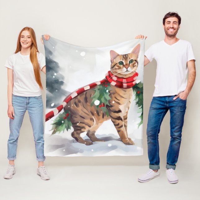 Manta Polar Gato Bengal en Navidad con Nieve  (In situ)