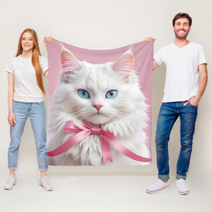 Manta Polar Gato blanco con cintas rosadas