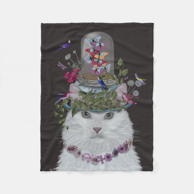 Manta Polar Gato blanco con mariposa Bell Jar (Anverso)