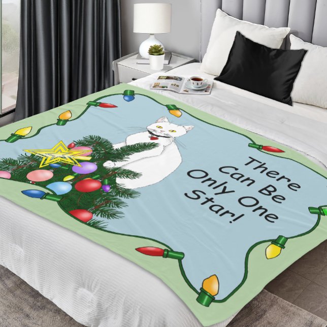 Manta Polar Gato blanco divertido del árbol de Navidad (Subido por el creador)