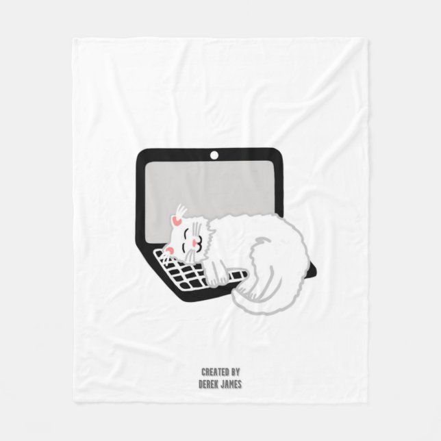 Manta Polar Gato blanco durmiendo en una caja de gatos mediana (Anverso)