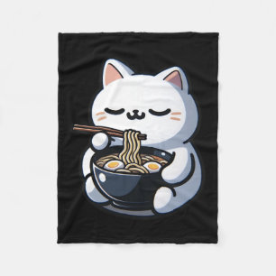 Manta Polar Gato comiendo fideos de Ramen Kawaii Anime Cortado
