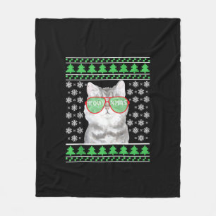Manta Polar Gato con gafas de sol Navidades feos suéter