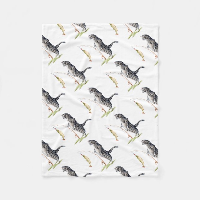 Manta Polar Gato con un pescado (Anverso)