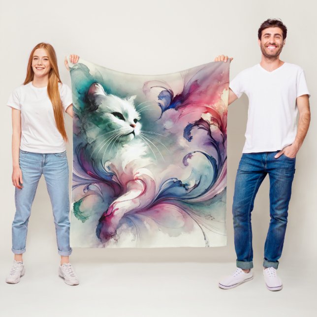 Manta Polar Gato de acuarela etéreo (In situ)
