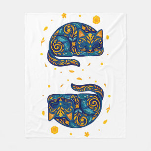 Manta Polar Gato de Arte Popular en Azul