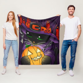 Manta Polar Gato de bruja negra de la calabaza de Halloween