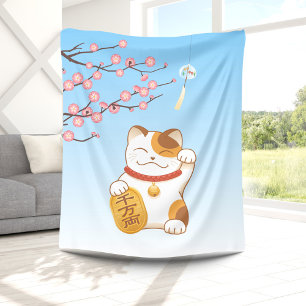 Manta Polar Gato de calicó afortunado japonés, Maneki Neko