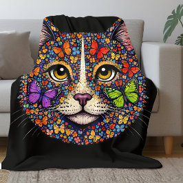 Manta Polar Gato de Color de Flor de Mariposa Retrato Gatos Ma