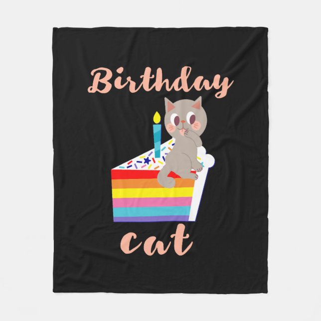 Manta Polar Gato de cumpleaños - cumpleaños del gato gris kawa (Anverso)