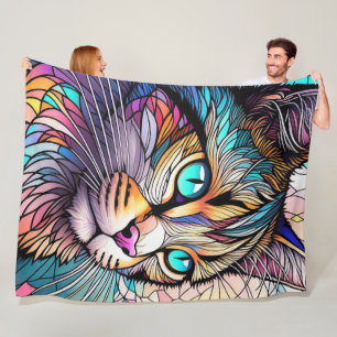 Manta Polar Gato de estilo de vidrio manchado de color de agua