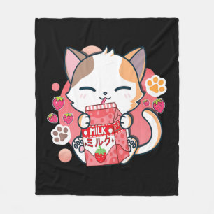 Manta Polar Gato de fresa Kawaii Anime Neko Chicas de regalo T