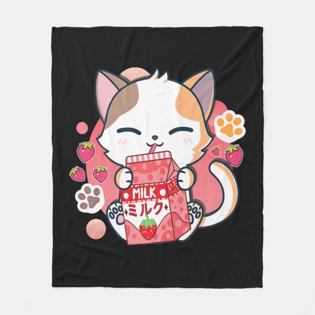 Manta Polar Gato de fresa Kawaii Anime Neko Chicas de regalo T (Anverso)