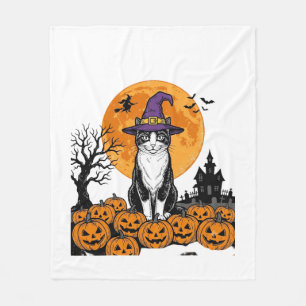 Manta Polar Gato de Halloween Bruja Calabaza Vintage Espeluzna