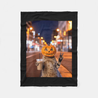 Manta Polar Gato de Halloween feroz bebiendo café con hielo