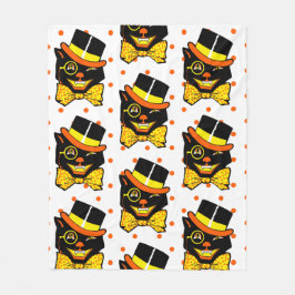 Manta Polar Gato de Halloween vintage en sombrero superior