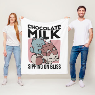 Manta Polar Gato de Leche Chocolate Kawaii – Bebida Acogedora 
