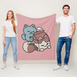 Manta Polar Gato de Leche Chocolate Kawaii – Bebida Acogedora 