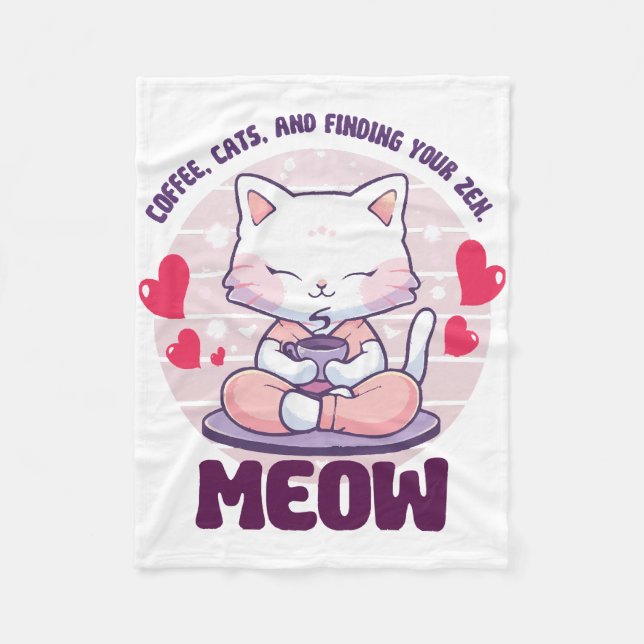 Manta Polar Gato de meditación - Gato Kawaii (Anverso)