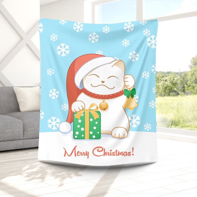 Manta Polar Gato de Navidades blancos en un Gorra rojo (Subido por el creador)