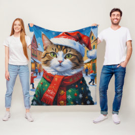 Manta Polar Gato de Navidades festivos en Santa Hat