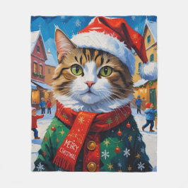 Manta Polar Gato de Navidades festivos en Santa Hat