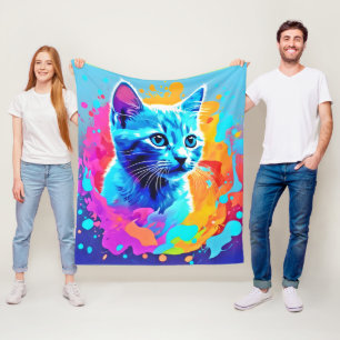 Manta Polar Gato de neón azul en bandeja