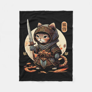 Manta Polar Gato de Samurai Japonés Tattoo Kawaii Ninja Cat