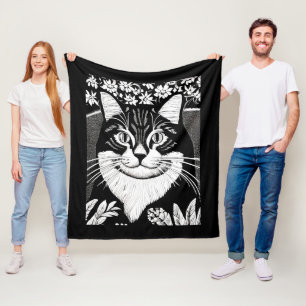 Manta Polar Gato de Tabby rodeado de flores